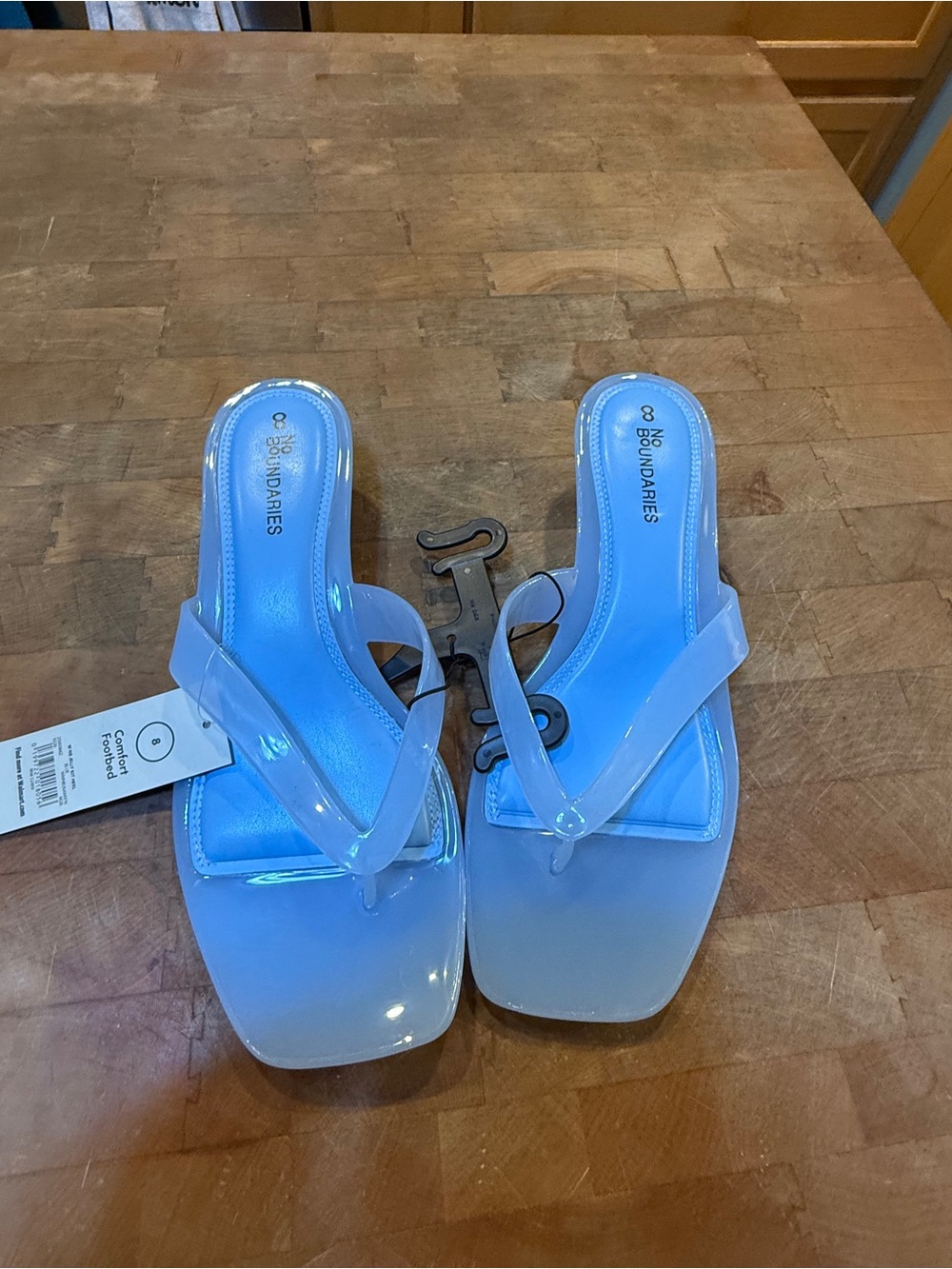 No Boundaries Light Blue Translucent Square-Toe Jelly Sandals Women’s Sz 8